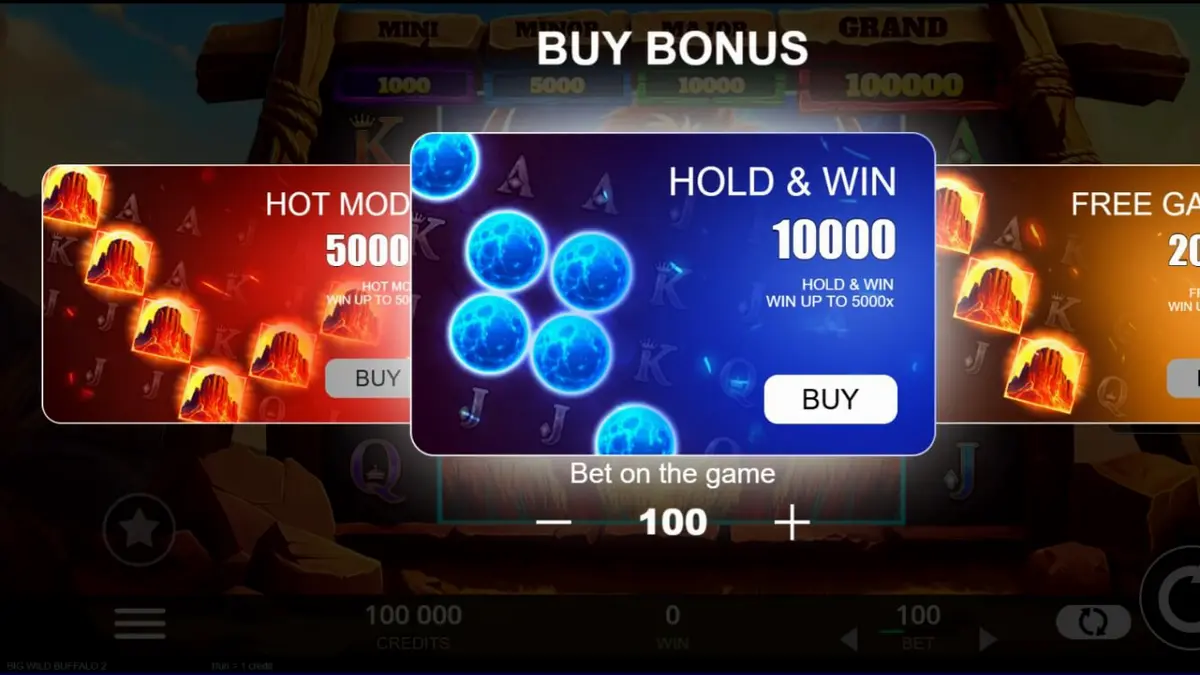 Big Wild Buffalo 2 slot game interface na may mga wild symbols at buffalo theme