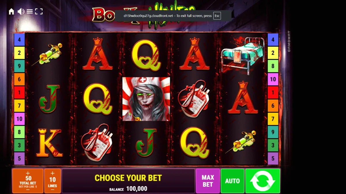Ang madilim at nakakatakot na visual ng Book of Madness Deluxe slot na nagtatampok ng mga werewolf at zombie sa isang asylum.