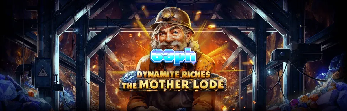 Dynamite Riches The Mother Lode slot game grid with mining theme
